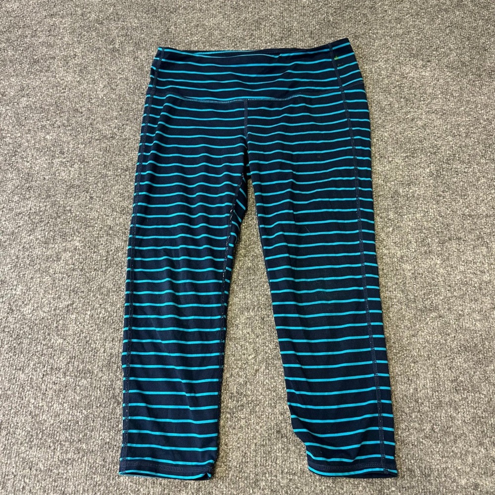 Athleta Leggings Womens Size M Navy Blue Teal Striped Cropped Yoga Athletic Pant